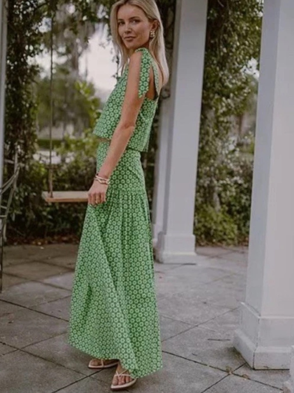 Antonio Melani Style by Simkins Charlotte Printed Poplin Top Skirt Set Green NWT - Picture 8 of 16